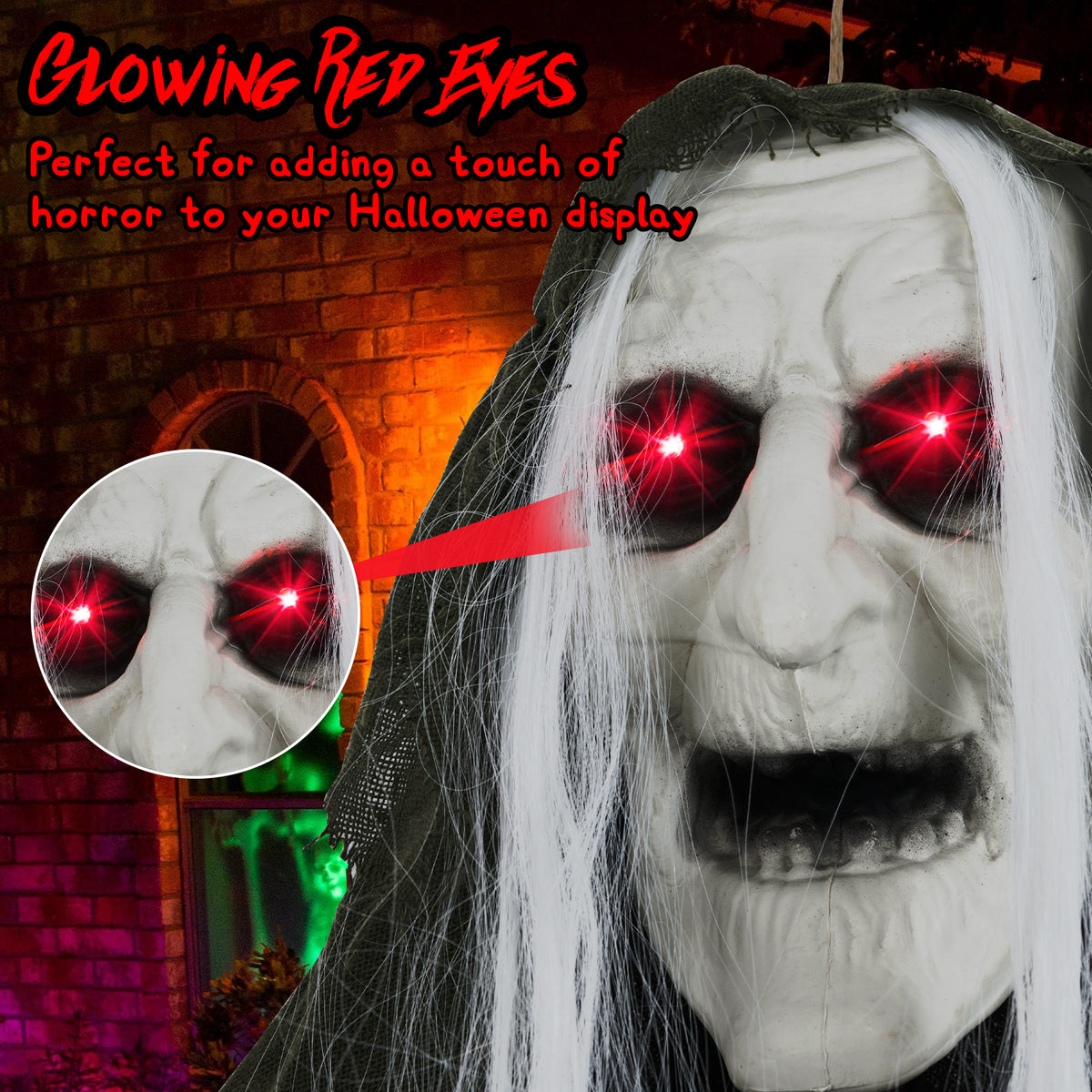 Sound-Activated Halloween Hanging Witch with Ghost Girl Decoration - Spooky Lights & Sounds