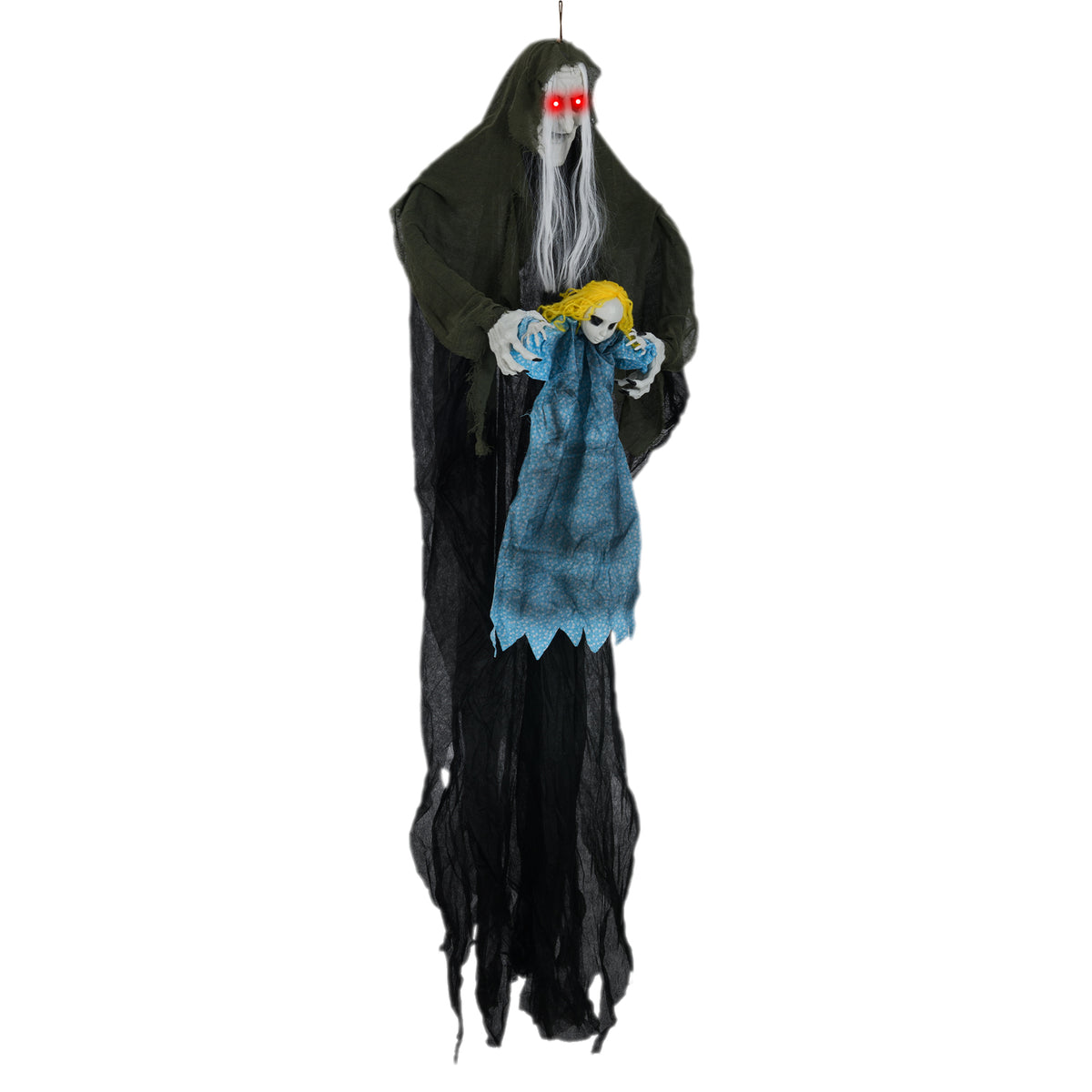 Sound-Activated Halloween Hanging Witch with Ghost Girl Decoration - Spooky Lights & Sounds