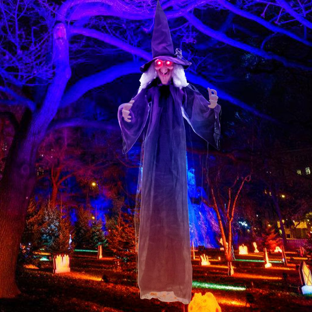 Hanging Halloween Witch Decoration with Pre-Recorded Phrases - Spooky Animated Yard Decor