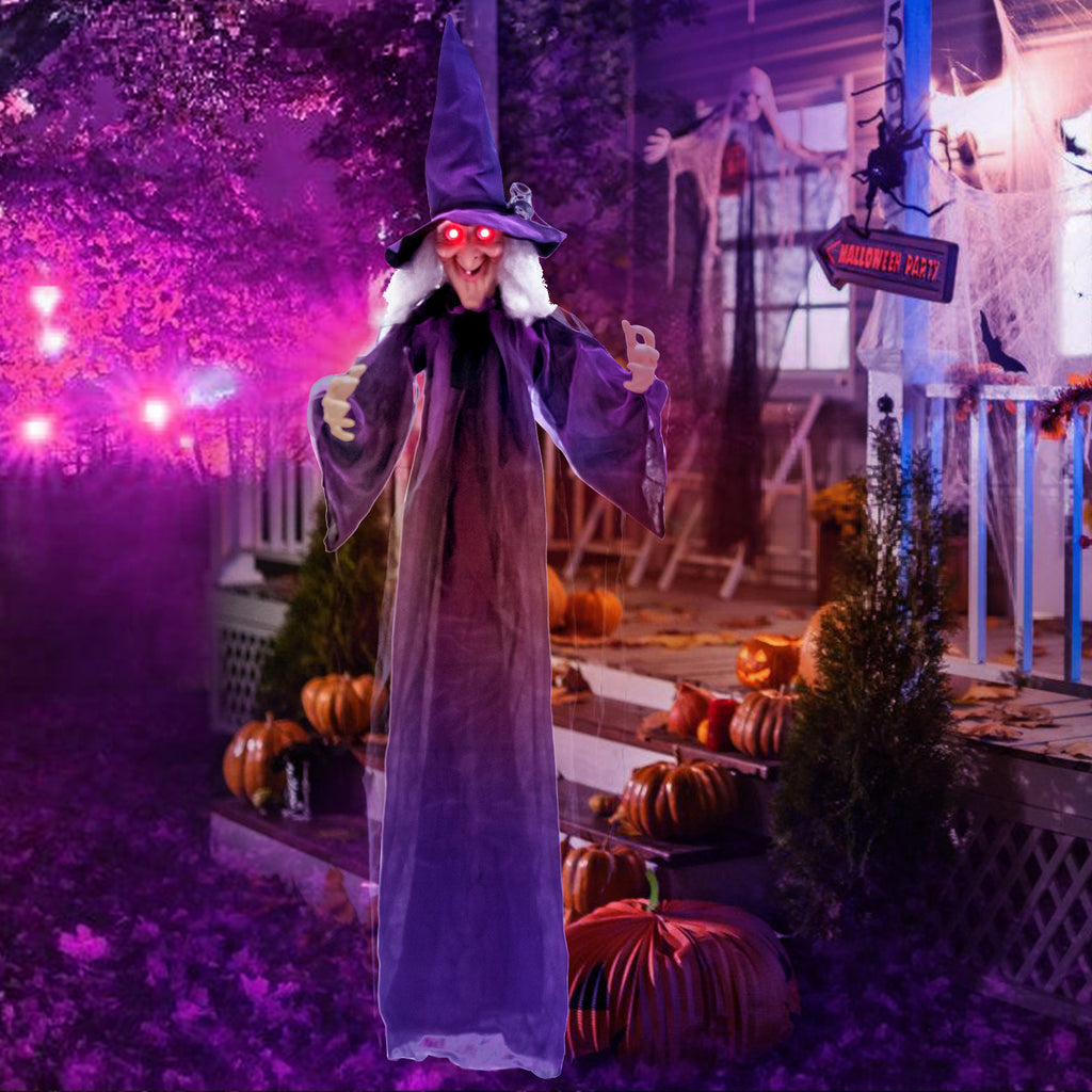 Hanging Halloween Witch Decoration with Pre-Recorded Phrases - Spooky Animated Yard Decor