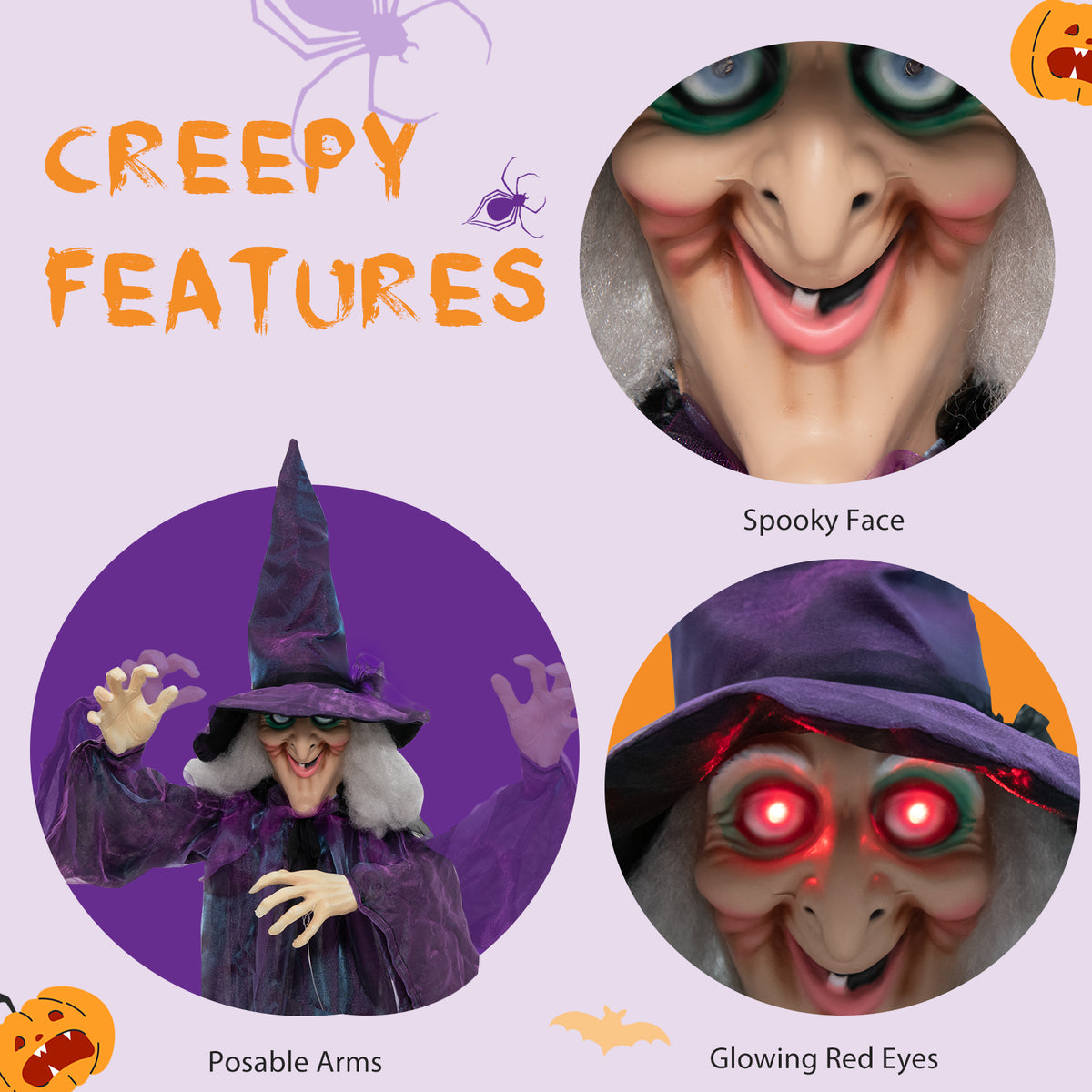 Hanging Halloween Witch Decoration with Pre-Recorded Phrases - Spooky Animated Yard Decor