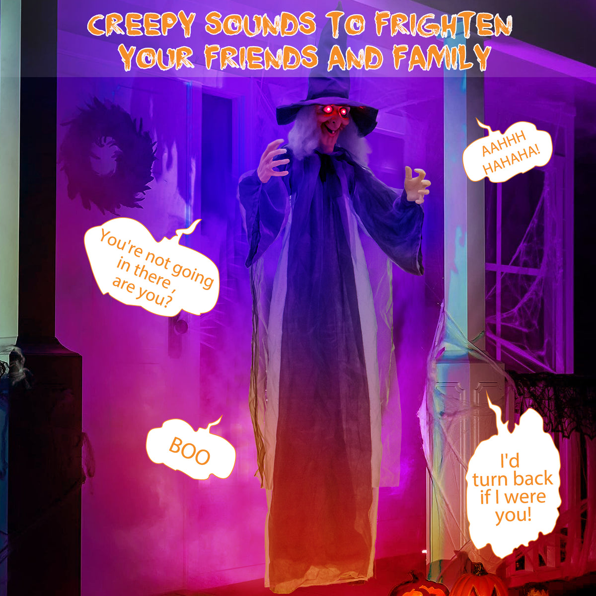 Hanging Halloween Witch Decoration with Pre-Recorded Phrases - Spooky Animated Yard Decor
