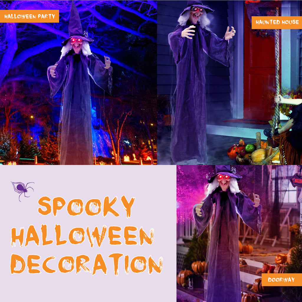 Hanging Halloween Witch Decoration with Pre-Recorded Phrases - Spooky Animated Yard Decor