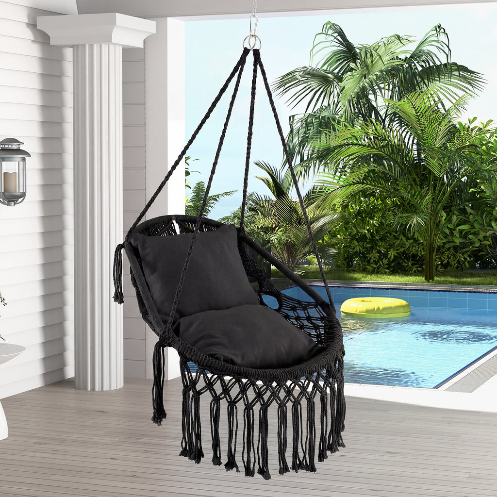 Hanging Hammock Chair with 2 Cushions - Black