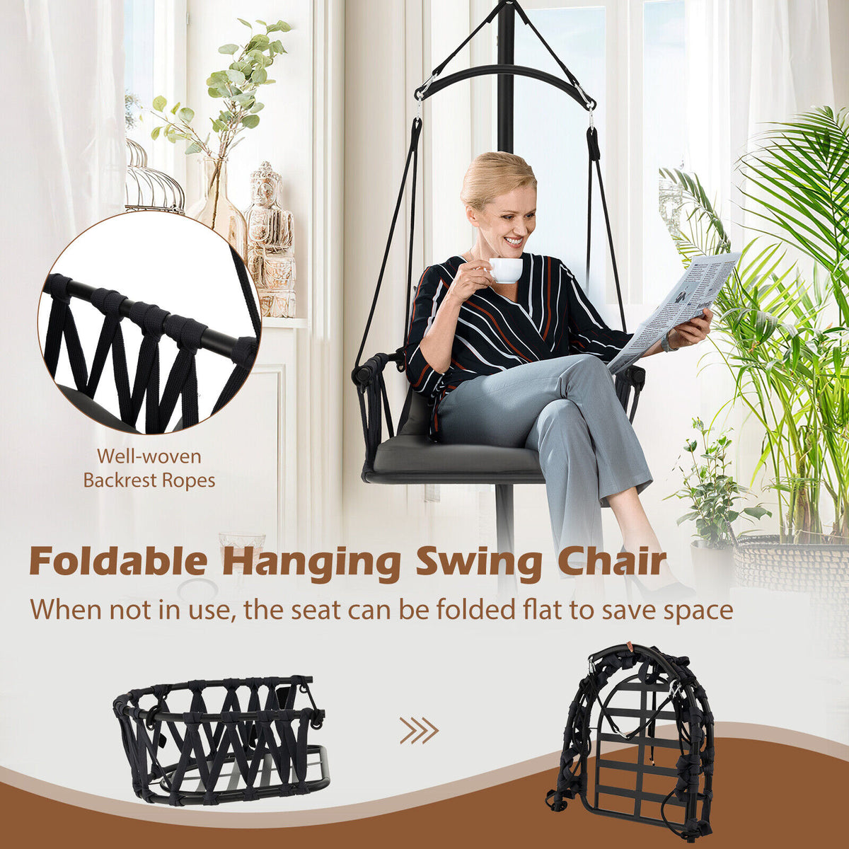 Hanging Swing Chair with Stand - Style 2, Gray