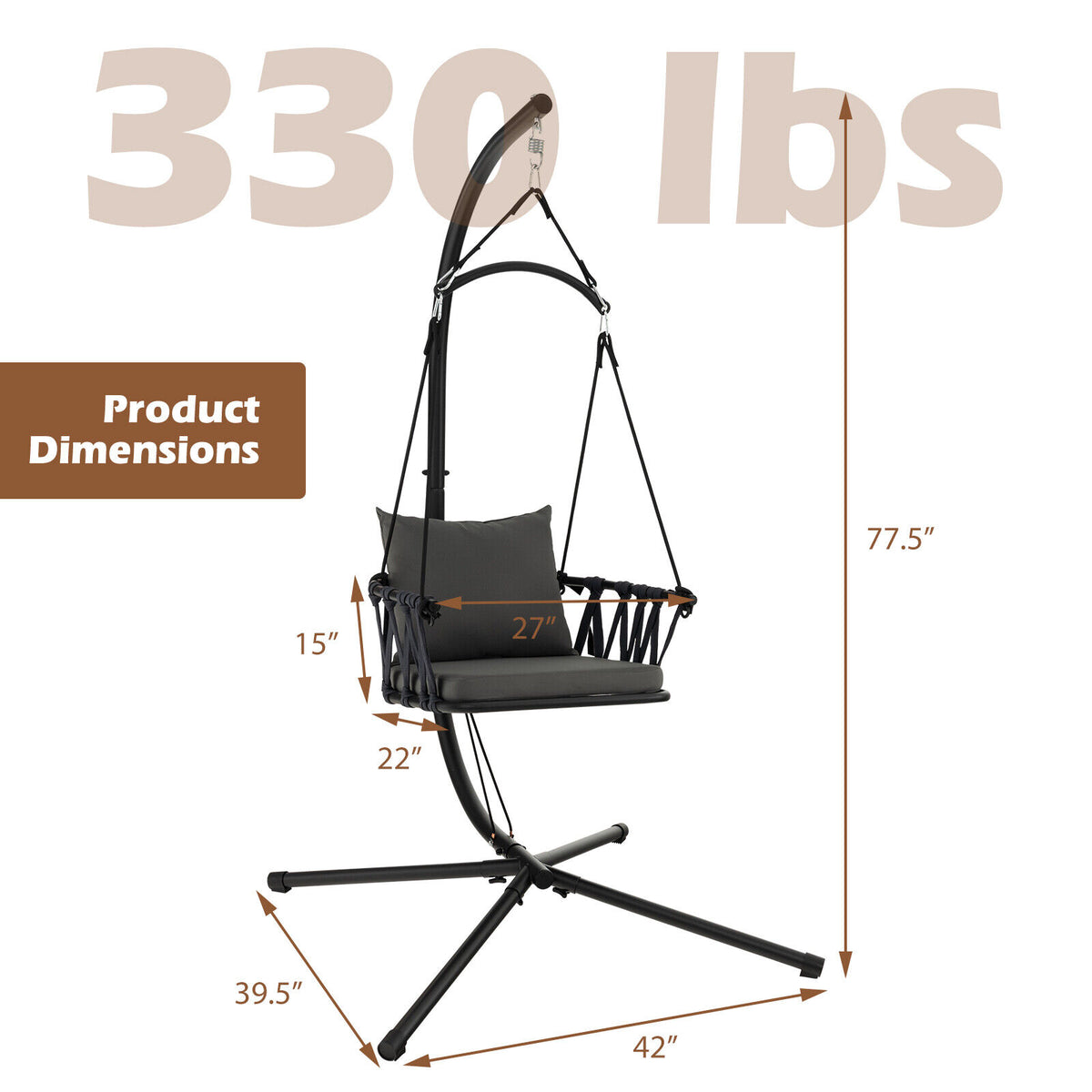 Hanging Swing Chair with Stand - Style 2, Gray