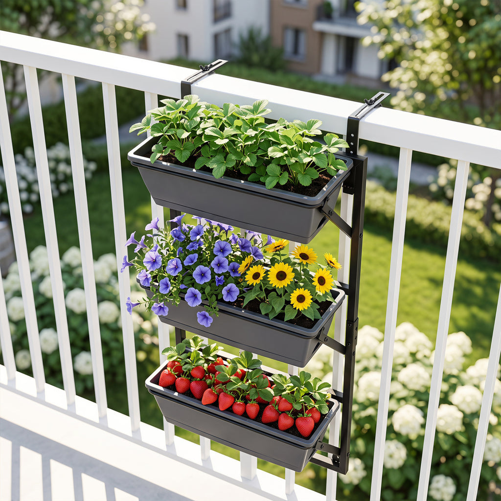 3-Tier Hanging Vertical Planter Wall-Mount, Black