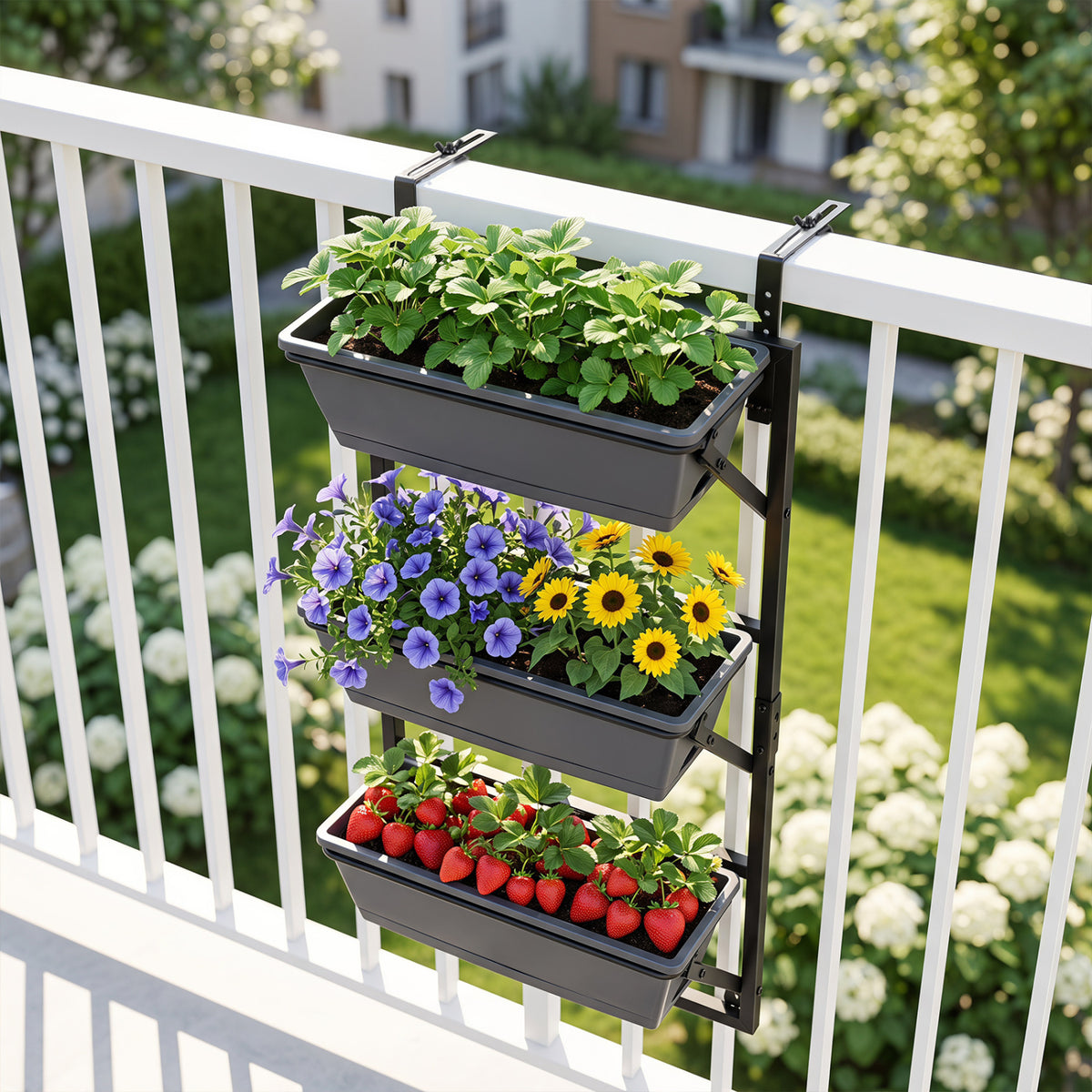 3-Tier Hanging Vertical Planter Wall-Mount, Black