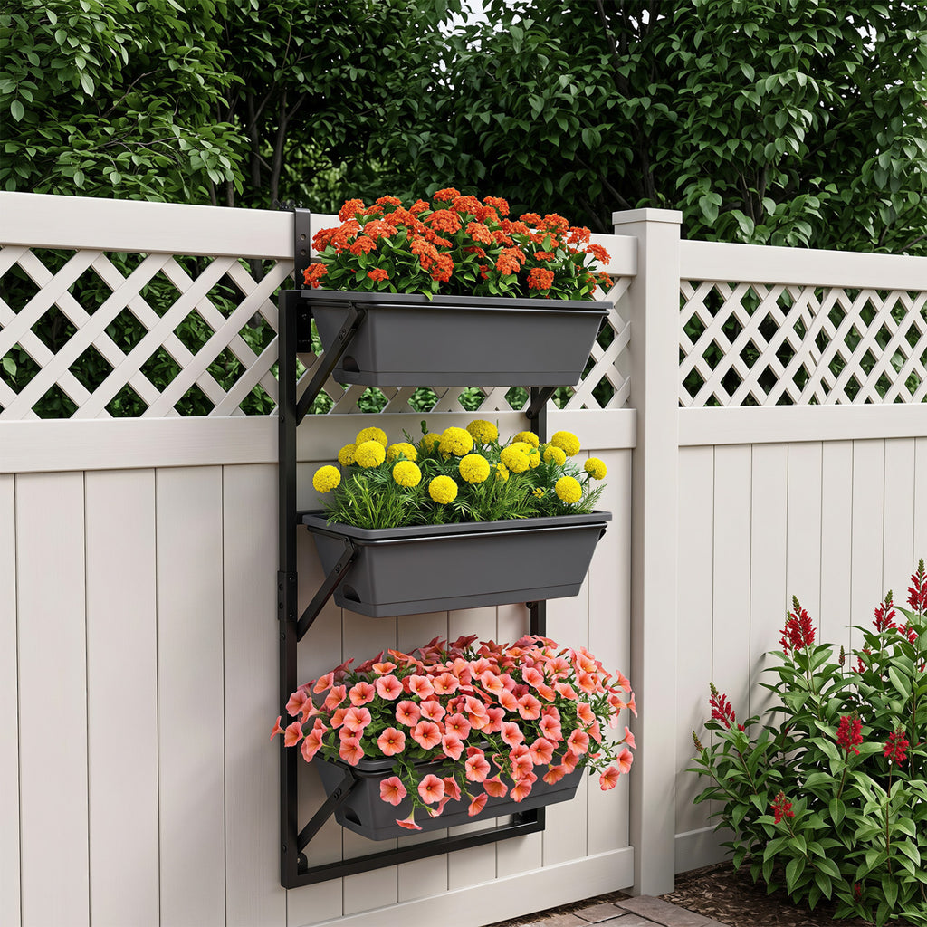 3-Tier Hanging Vertical Planter Wall-Mount, Black