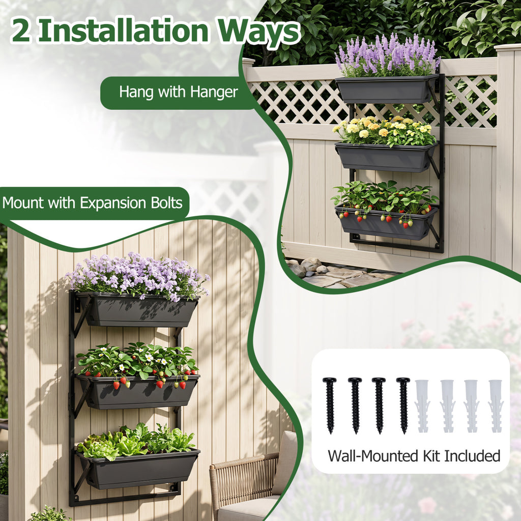 3-Tier Hanging Vertical Planter Wall-Mount, Black