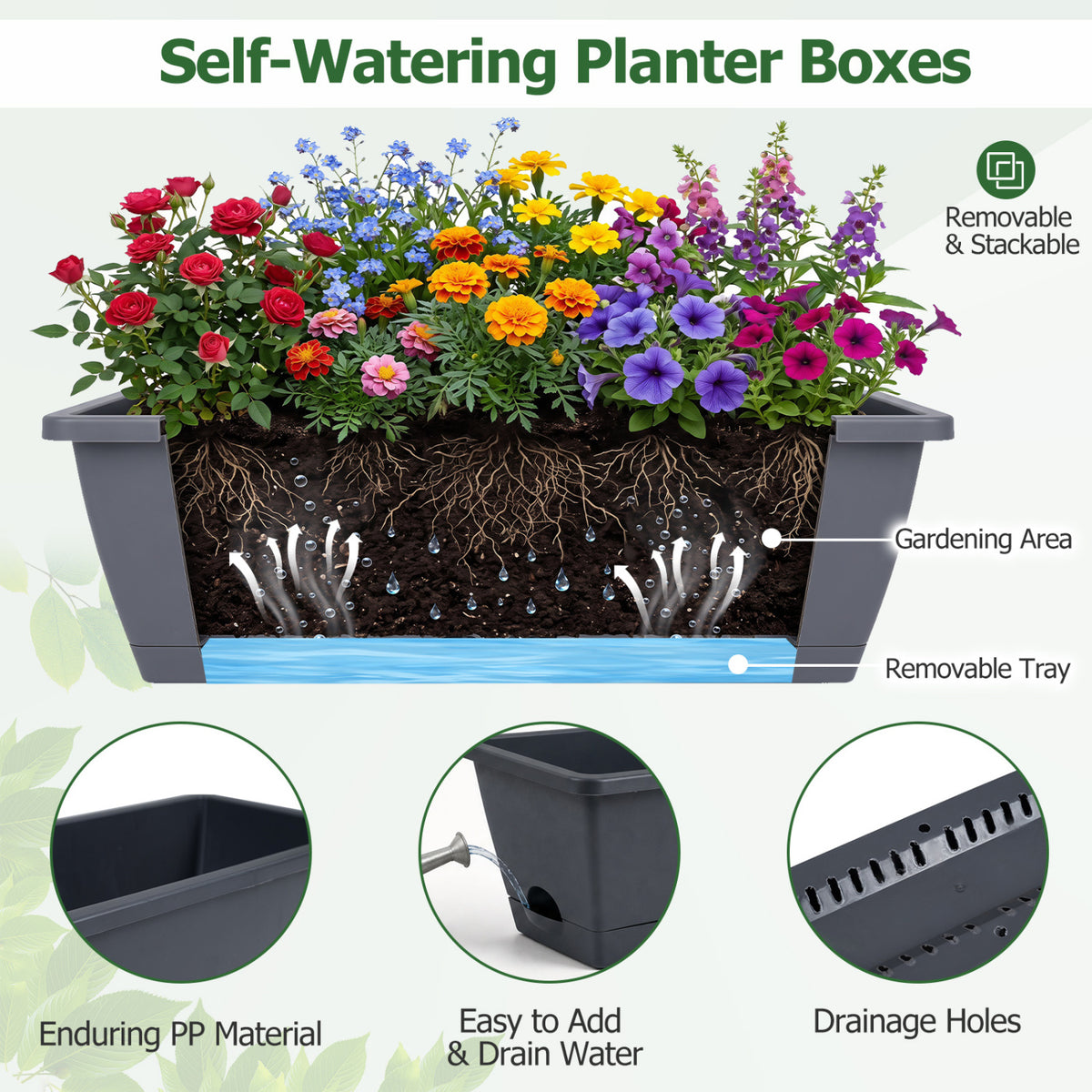 3-Tier Hanging Vertical Planter Wall-Mount, Black