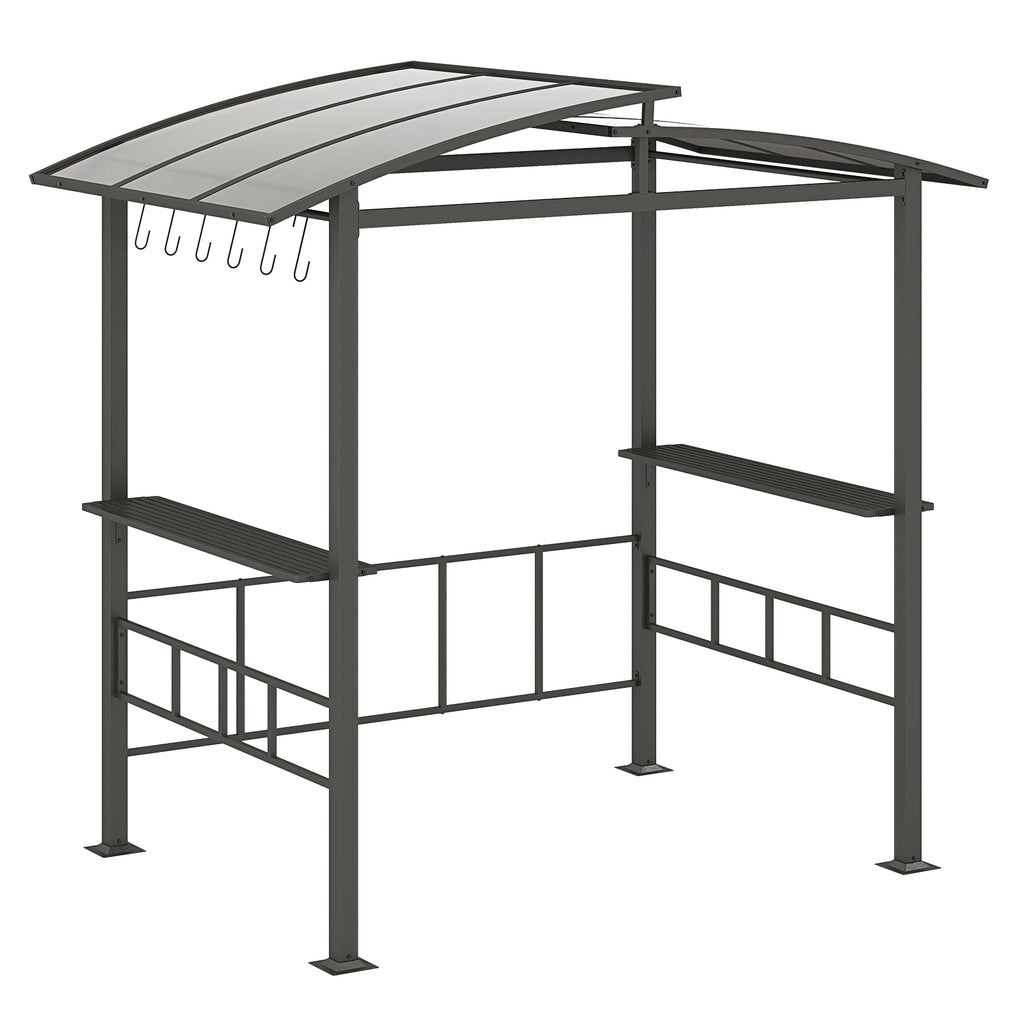 Hardtop Grill Gazebo with Polycarbonate Roof & Side Shelves - Black