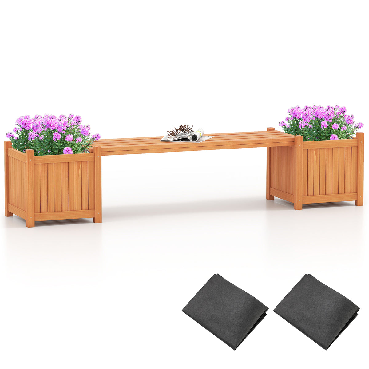 Hardwood Planter Box with Bench Garden 2 Side Flower Boxes