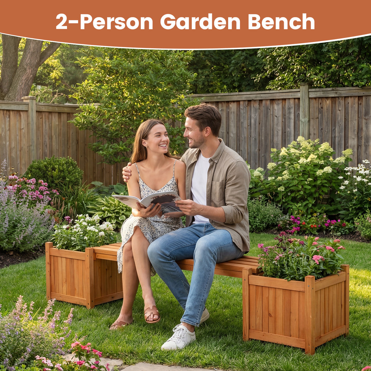 Hardwood Planter Box with Bench Garden 2 Side Flower Boxes
