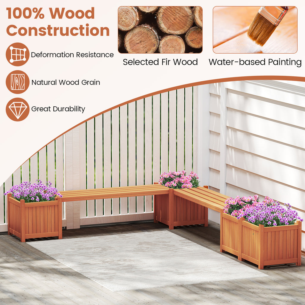 Hardwood Planter Box with Bench Garden 2 Side Flower Boxes