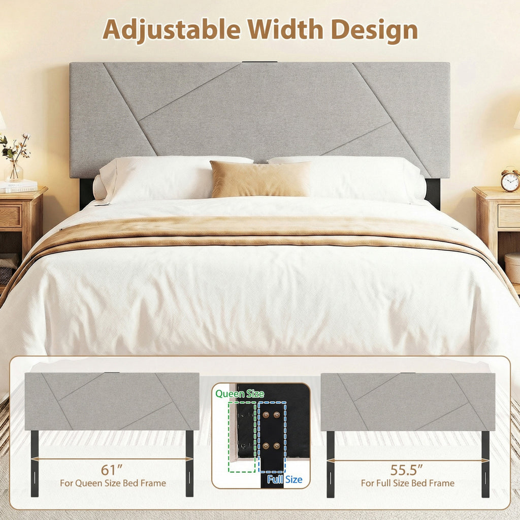 Geometric Upholstered Headboard with USB Charging - Gray