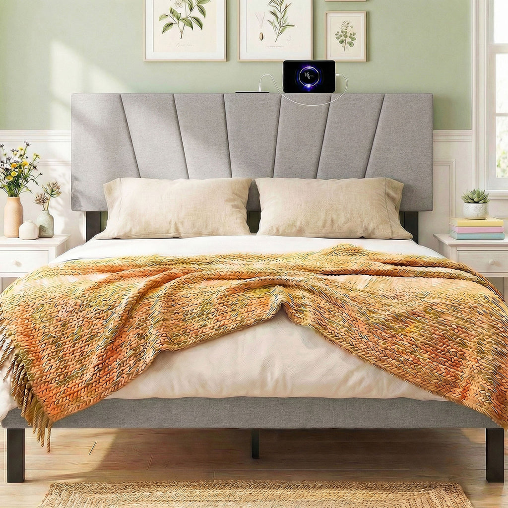 Upholstered Headboard for Queen and Full Size Bed – Gray