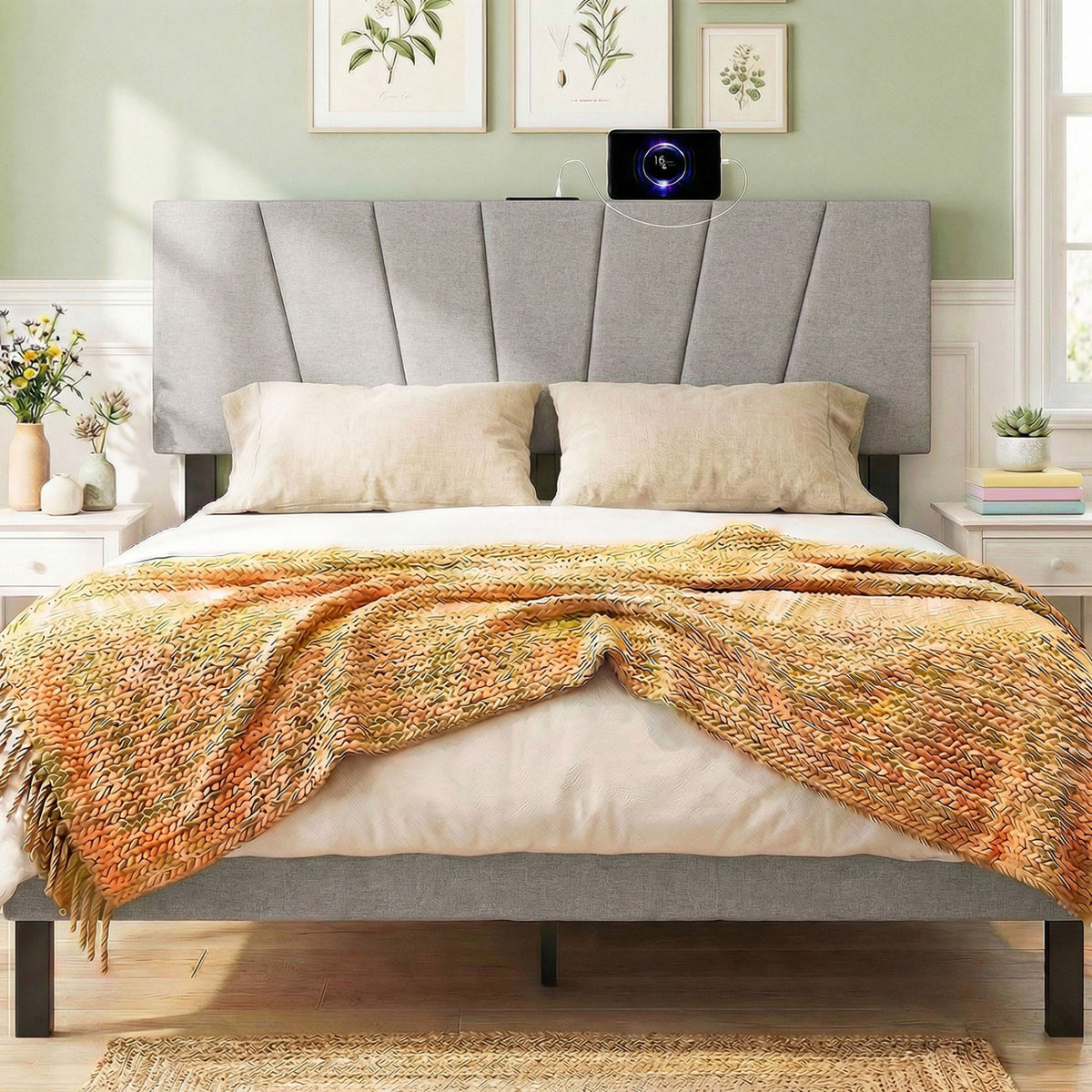 Upholstered Headboard for Queen and Full Size Bed – Gray