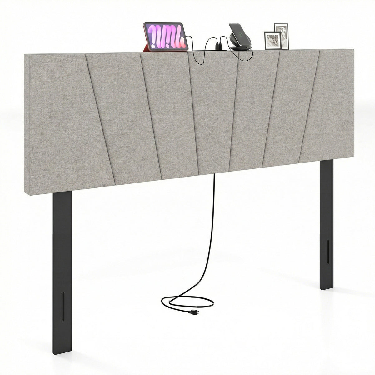 Upholstered Headboard for Queen and Full Size Bed – Gray