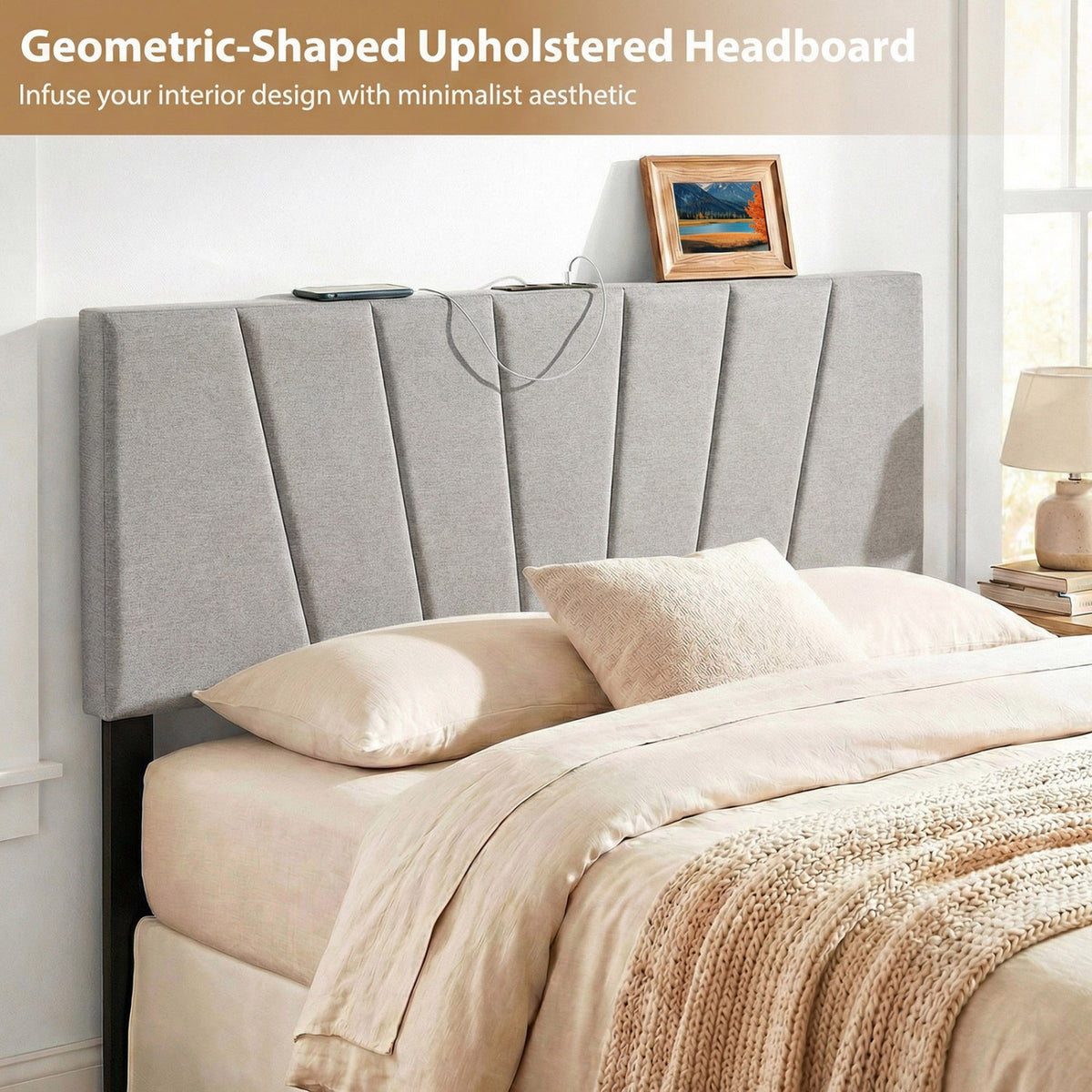 Upholstered Headboard for Queen and Full Size Bed – Gray