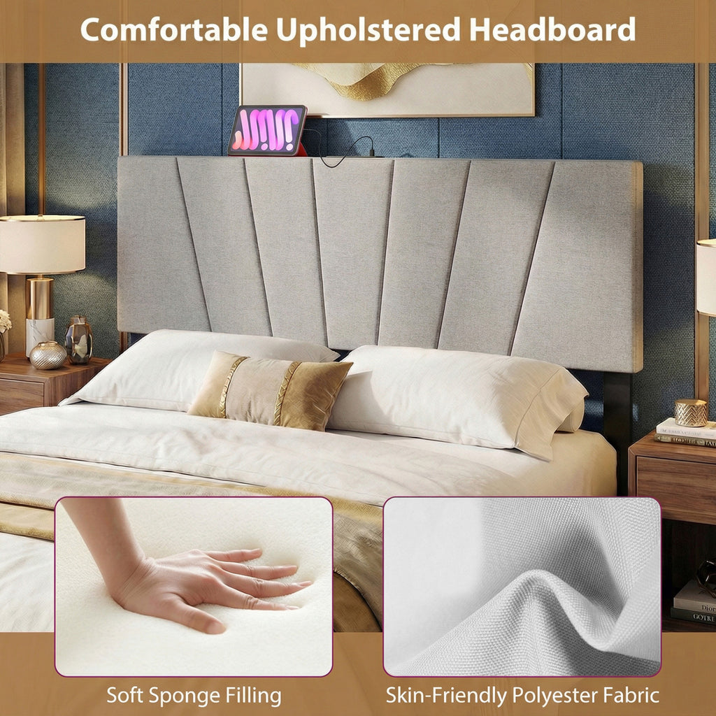 Upholstered Headboard for Queen and Full Size Bed – Gray
