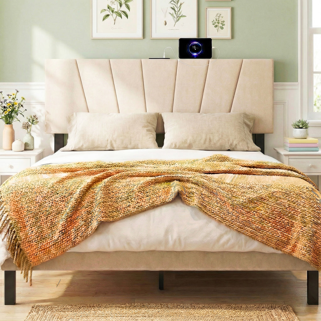 Upholstered Headboard for Queen and Full Size Bed – Gray