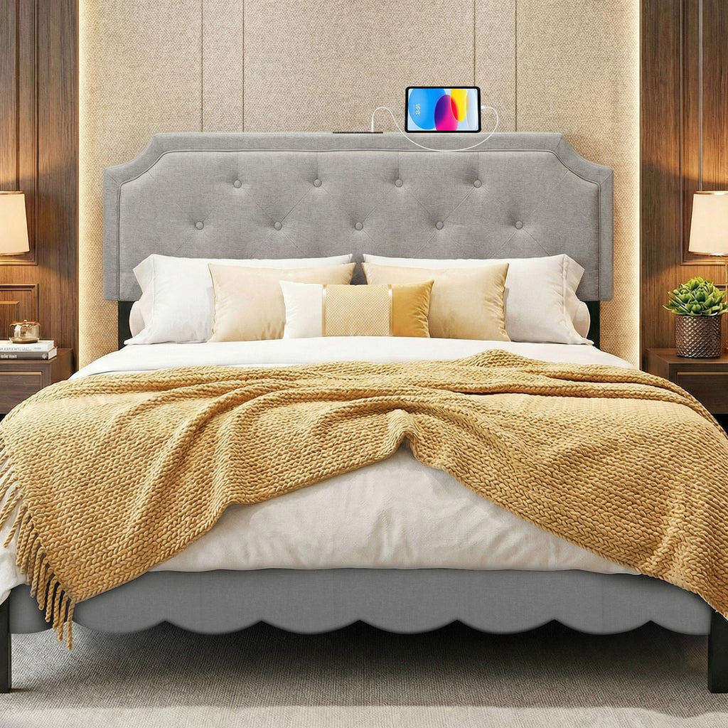 Tufted Upholstered Headboard for Queen & Full Size Beds - Gray
