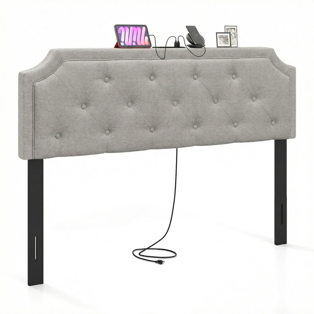 Tufted Upholstered Headboard for Queen & Full Size Beds - Gray