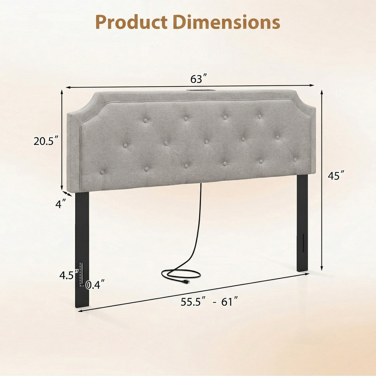 Tufted Upholstered Headboard for Queen & Full Size Beds - Gray