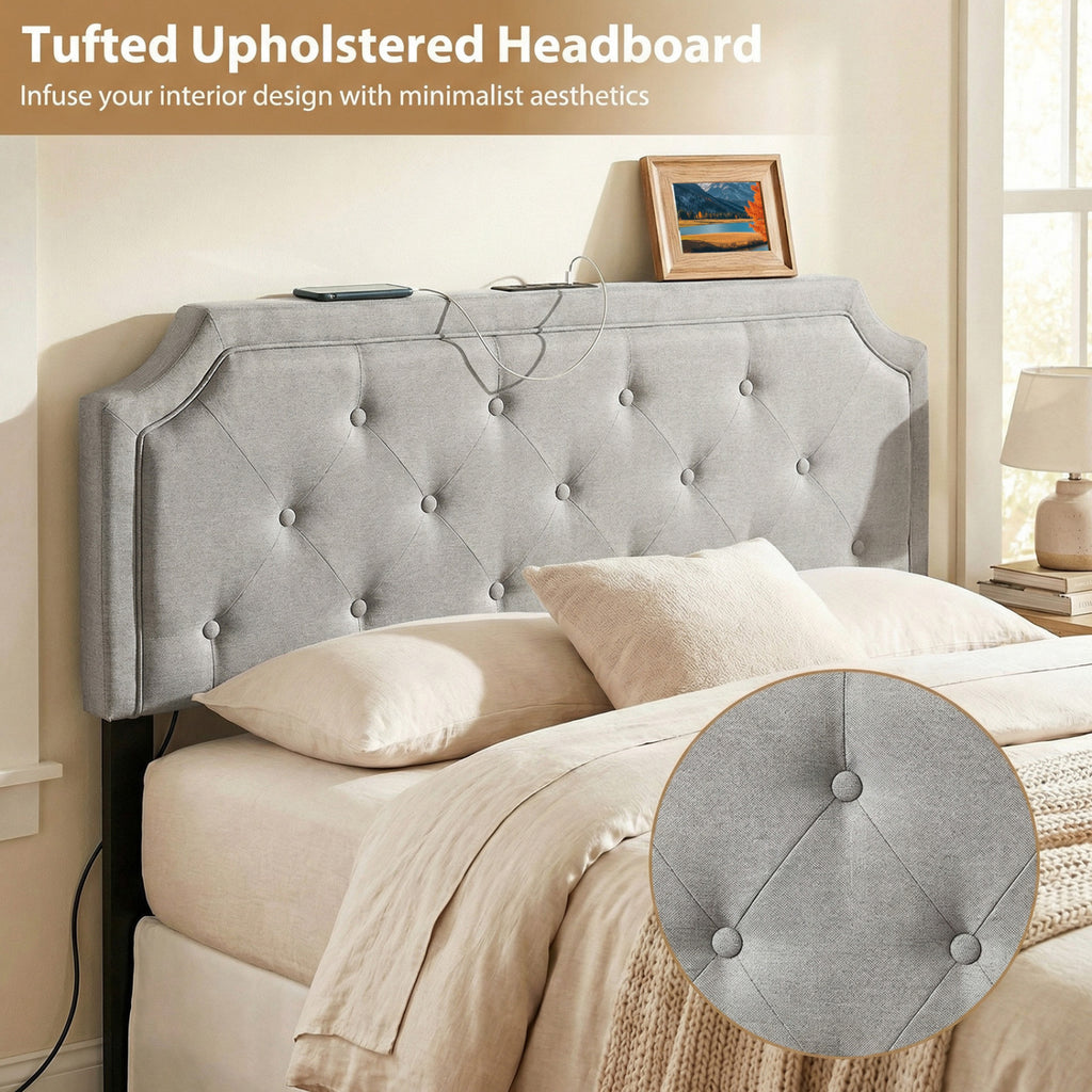 Tufted Upholstered Headboard for Queen & Full Size Beds - Gray