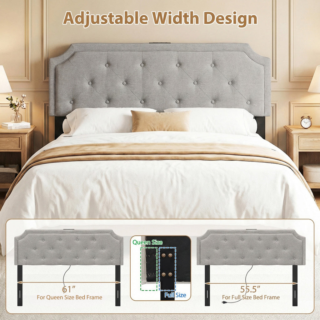 Tufted Upholstered Headboard for Queen & Full Size Beds - Gray