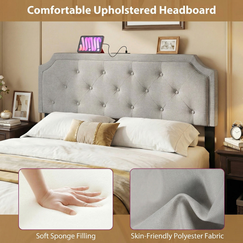 Tufted Upholstered Headboard for Queen & Full Size Beds - Gray
