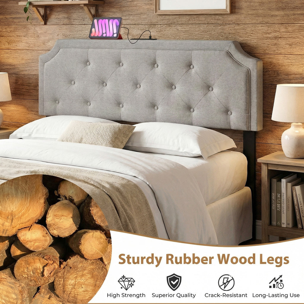Tufted Upholstered Headboard for Queen & Full Size Beds - Gray