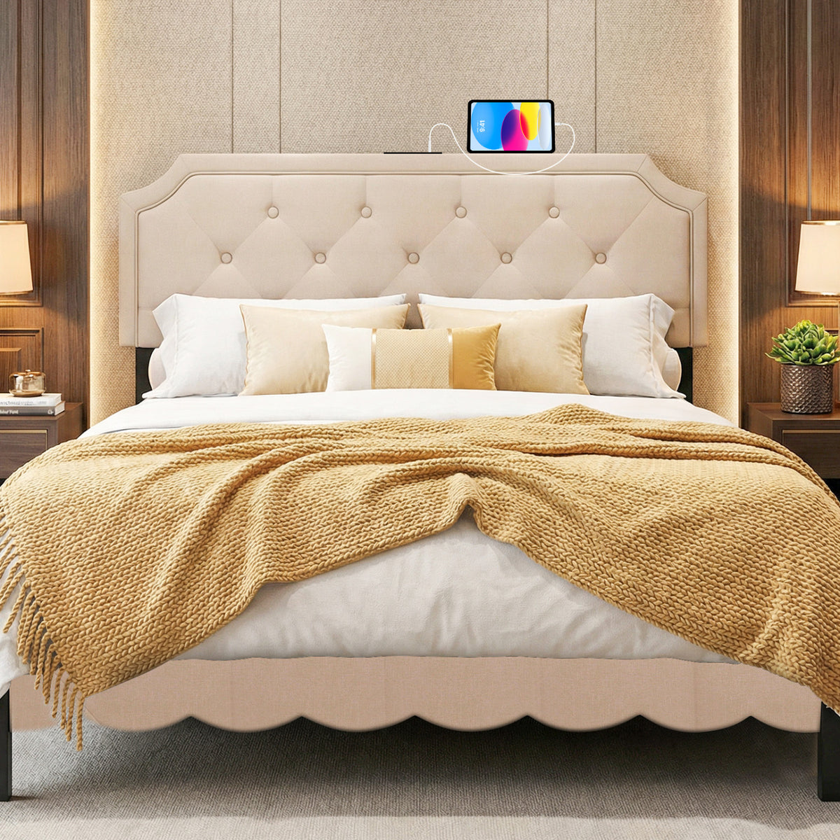 Tufted Upholstered Headboard for Queen & Full Size Beds - Gray