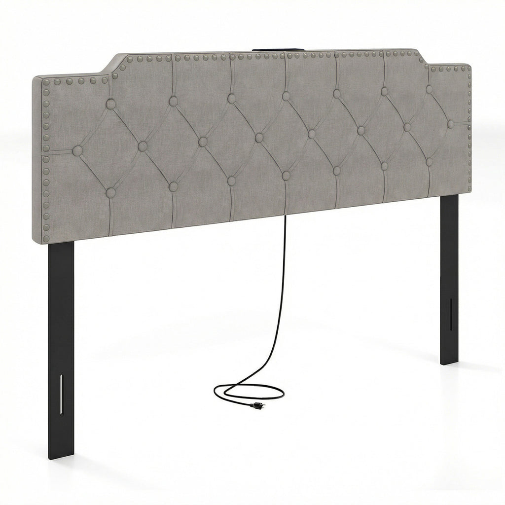 Tufted Upholstered Headboard for Queen & Full Size Beds - Gray