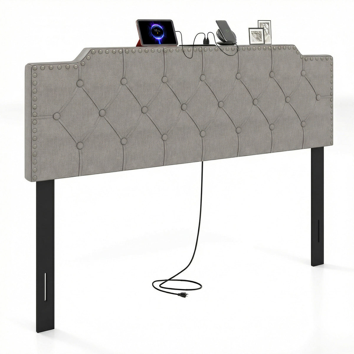 Tufted Upholstered Headboard for Queen & Full Size Beds - Gray