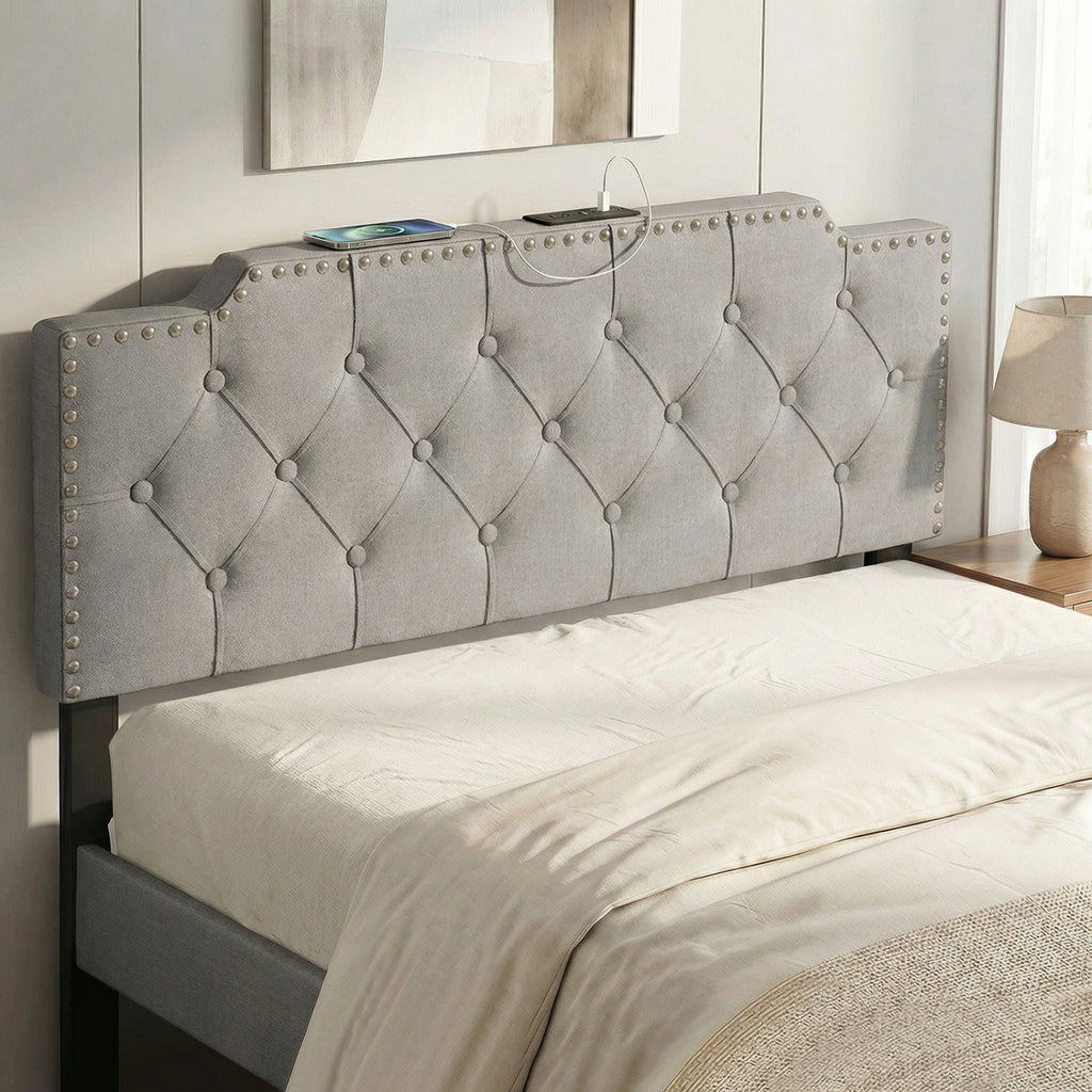 Tufted Upholstered Headboard for Queen & Full Size Beds - Gray