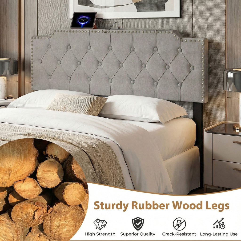 Tufted Upholstered Headboard for Queen & Full Size Beds - Gray