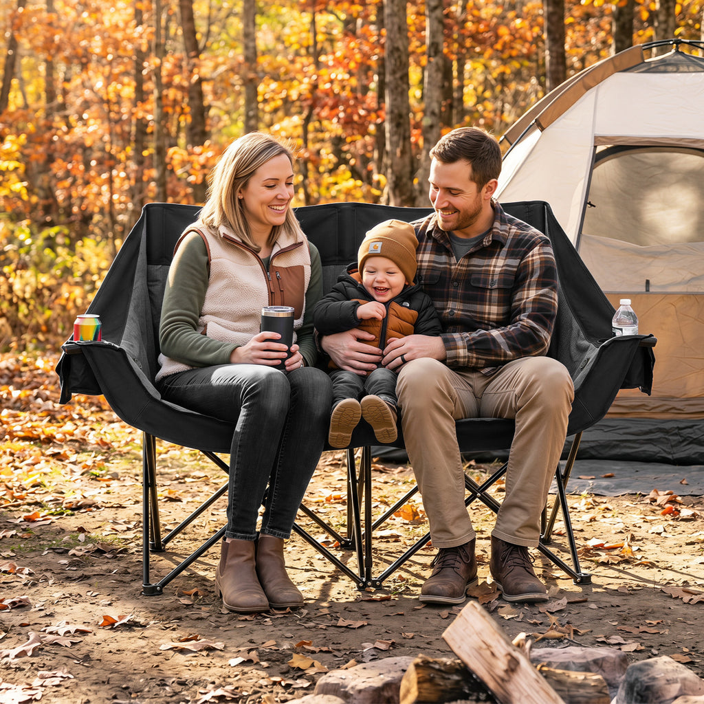 Heated Double Camping Chair with 4 Heating Zones and Wine Glass