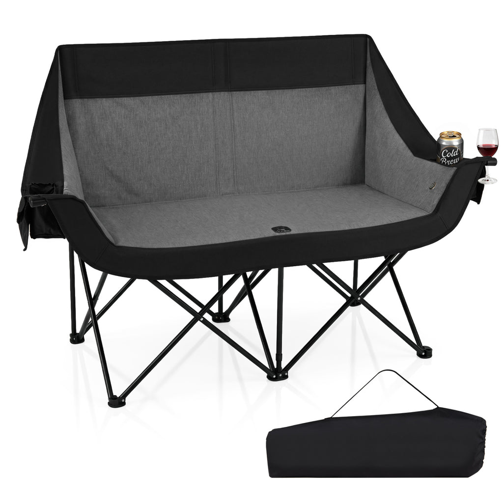 Heated Double Camping Chair with 4 Heating Zones and Wine Glass