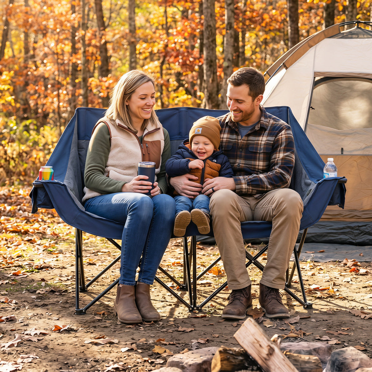 Heated Double Camping Chair with 4 Heating Zones and Wine Glass