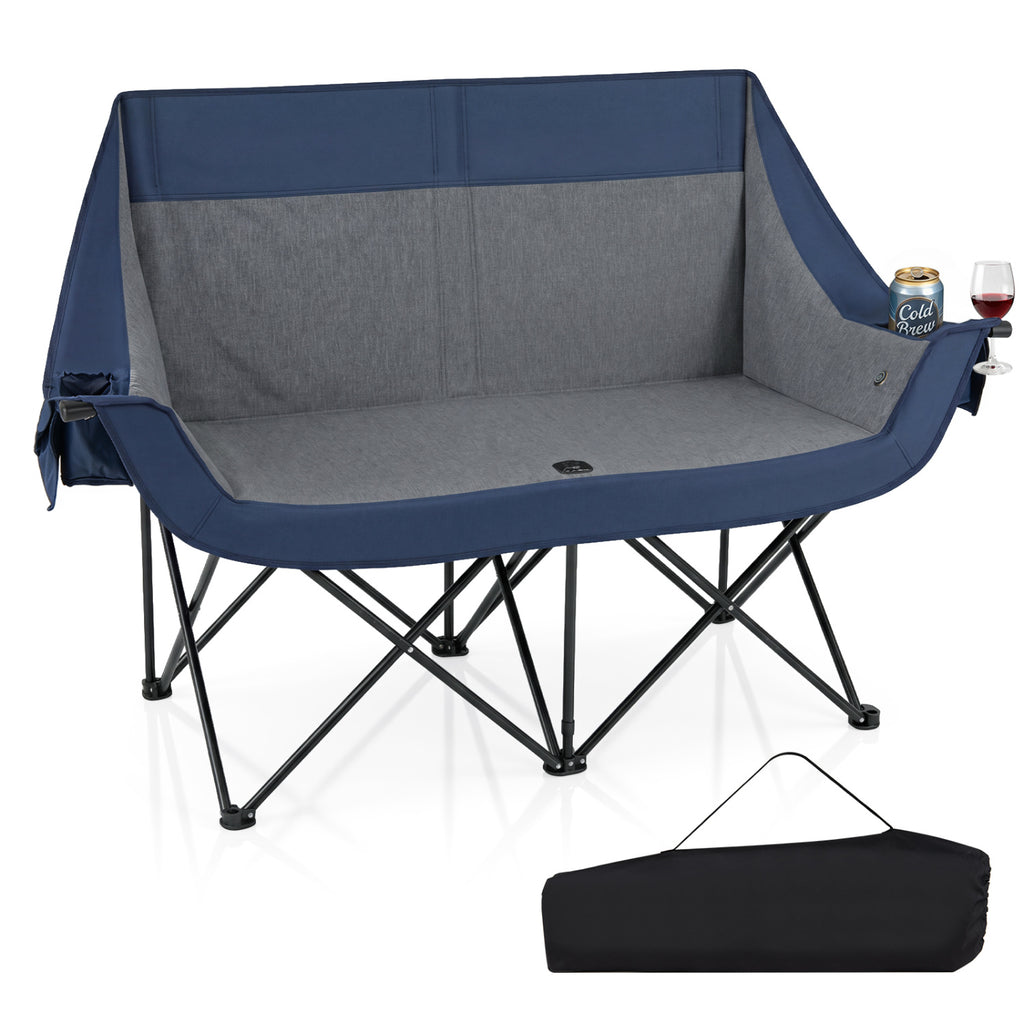 Heated Double Camping Chair with 4 Heating Zones and Wine Glass