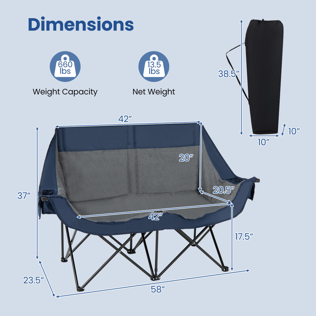 Heated Double Camping Chair with 4 Heating Zones and Wine Glass