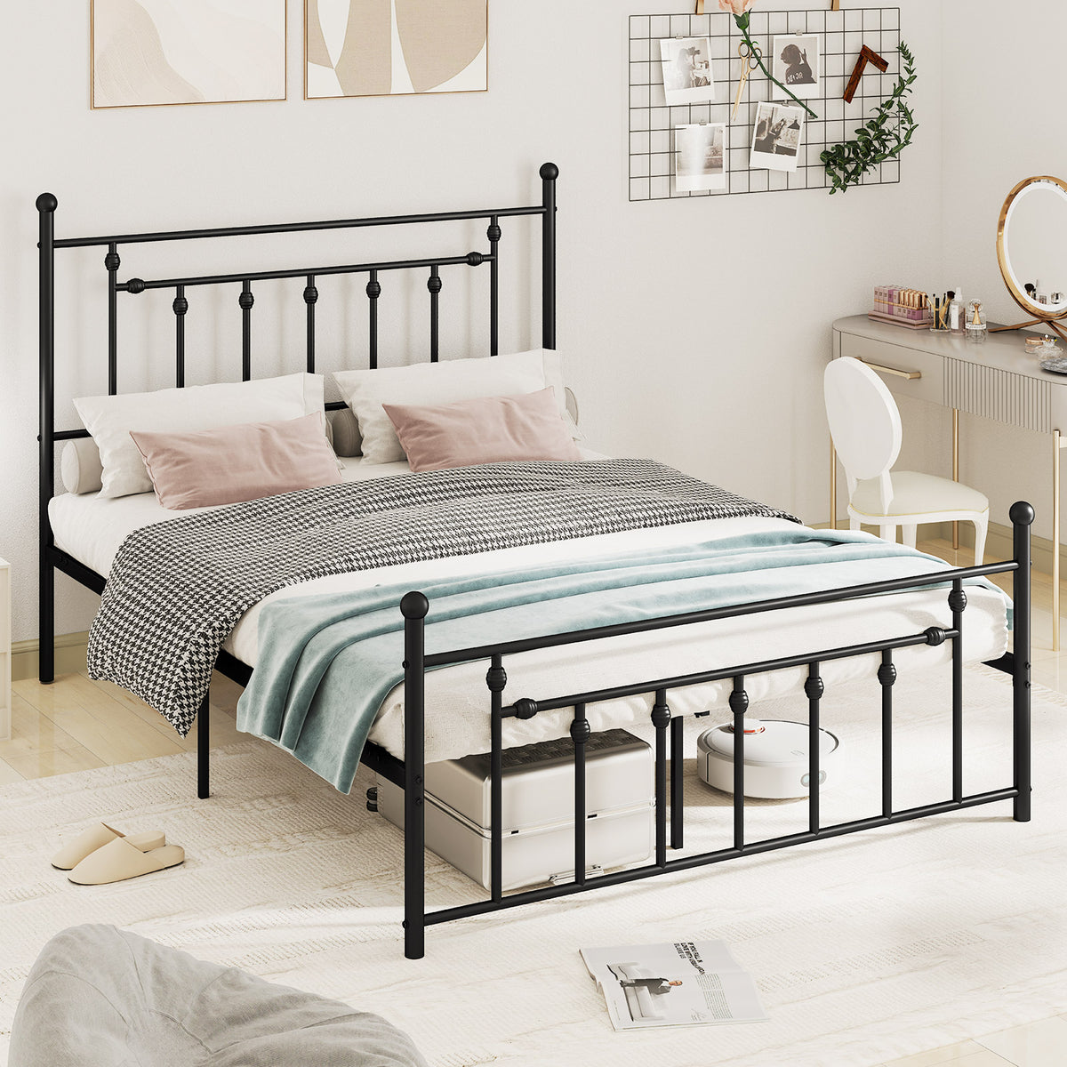 Twin Size Metal Bed Frame with Headboard - Right Angle