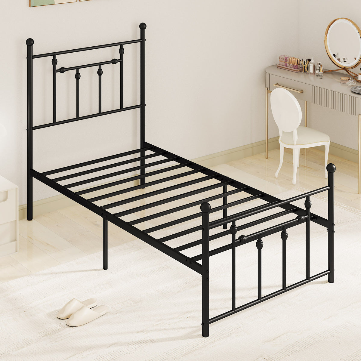 Twin Size Metal Bed Frame with Headboard - Right Angle