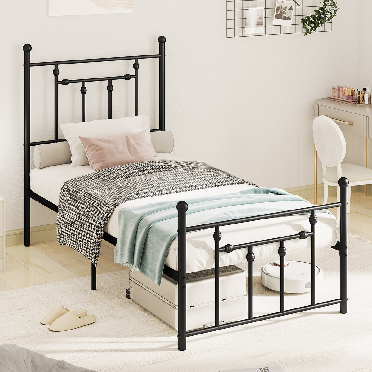 Twin Size Metal Bed Frame with Headboard - Right Angle
