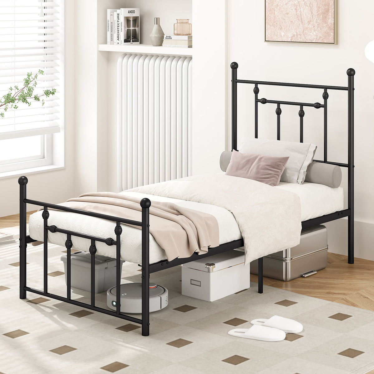 Twin Size Metal Bed Frame with Headboard - Right Angle