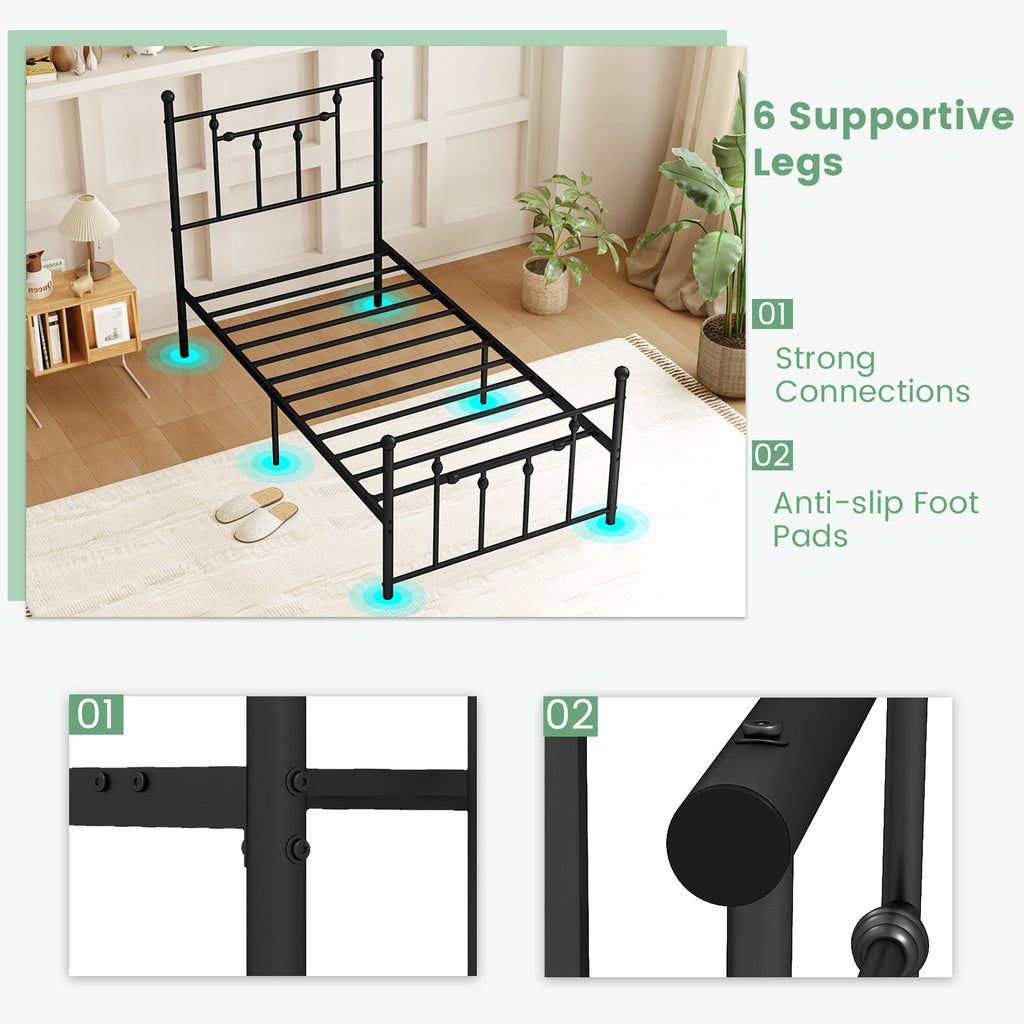 Twin Size Metal Bed Frame with Headboard - Right Angle