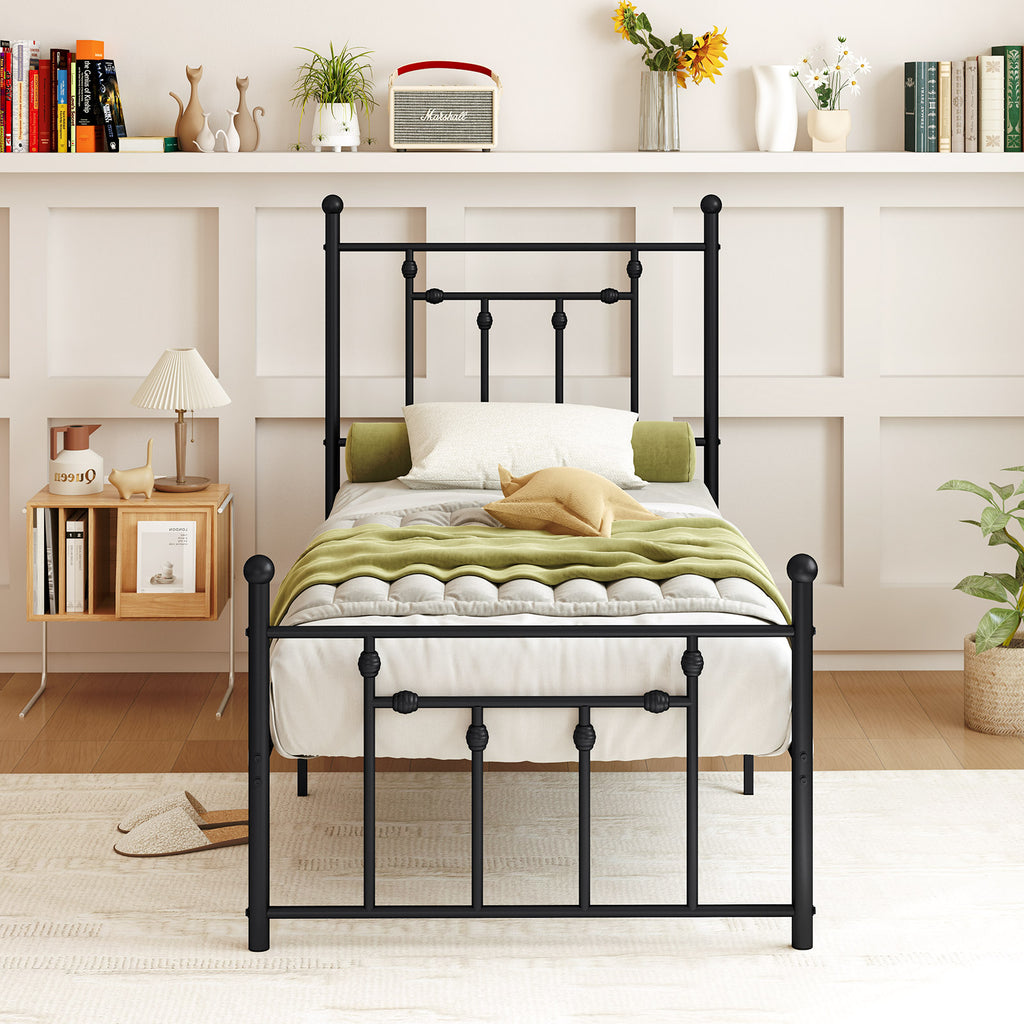 Twin Size Metal Bed Frame with Headboard - Right Angle