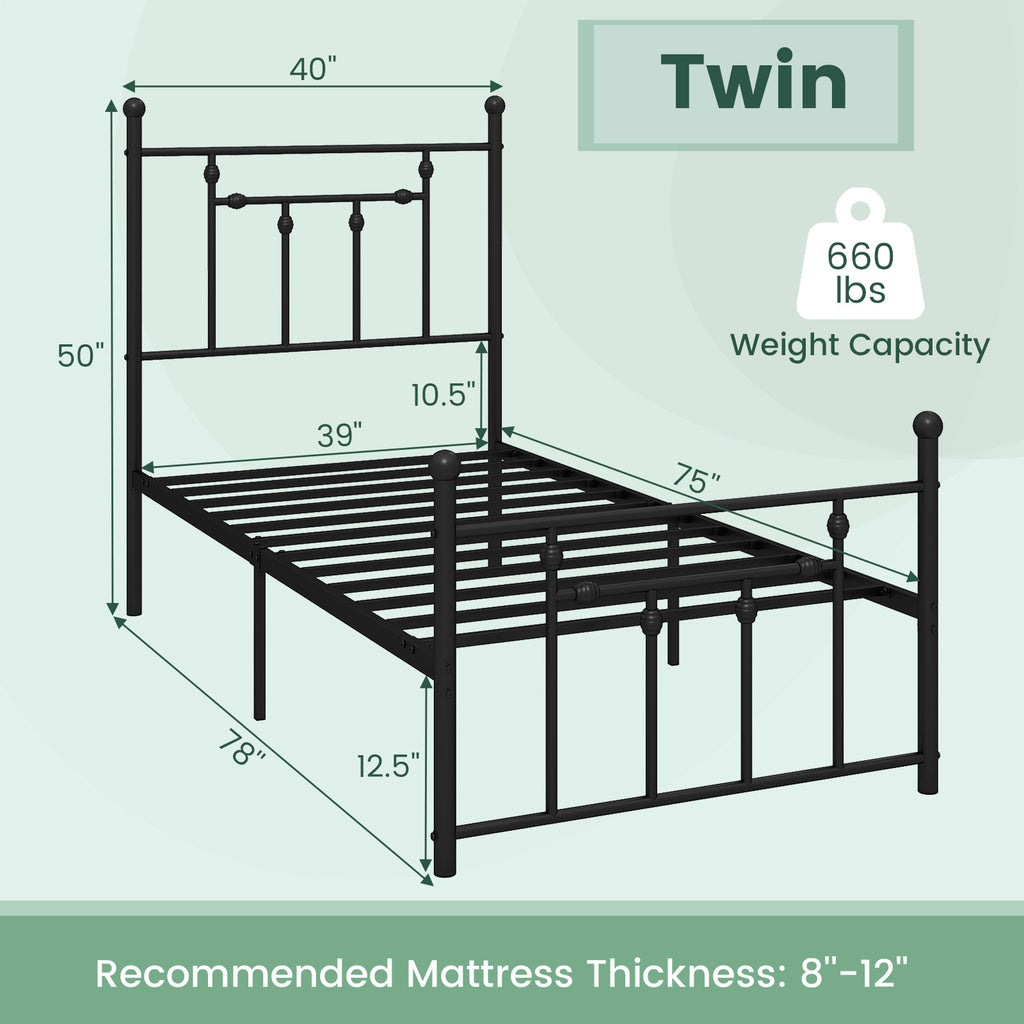 Twin Size Metal Bed Frame with Headboard - Right Angle